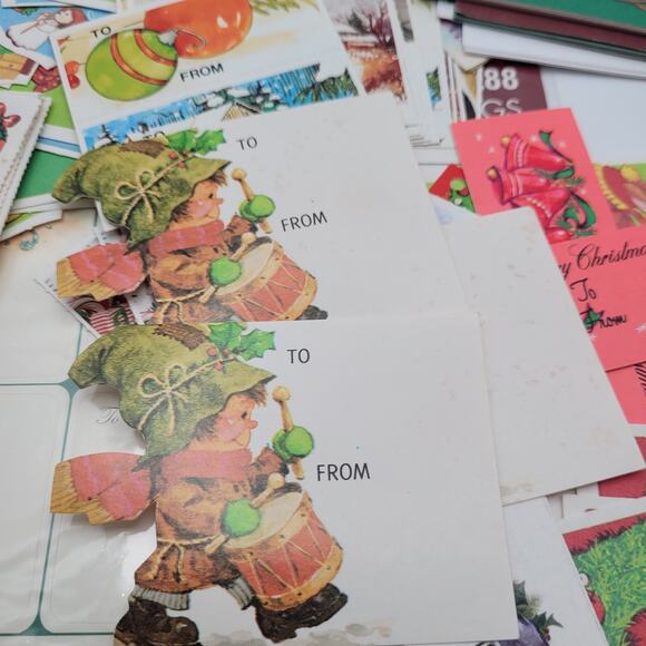 Large Lot of Vintage Gift Tags Stickers Cards Holiday Christmas - Picture 5 of 10